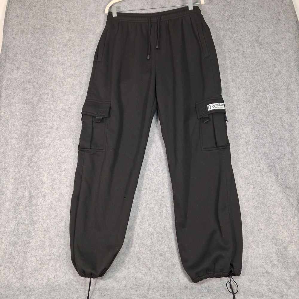 Unbranded Cargo Sweatpants Mens XL Black Fleece Lined Joggers Adjustable Hem